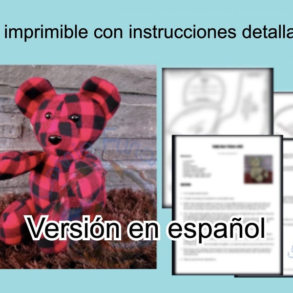 Patrón de costura PDF de oso de peluche de 15", instrucciones detalladas imprimibles, licencia comercial incluida, descarga instantánea