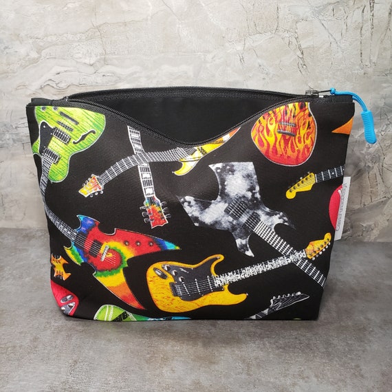 Electric Guitar Theme Fabric Bag Accessory Bag Zip Pouch Travel