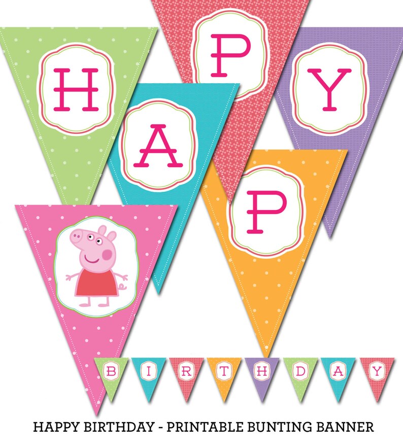 Printable Happy Birthday Bunting Banner Peppa Pig Colorful Digital ...