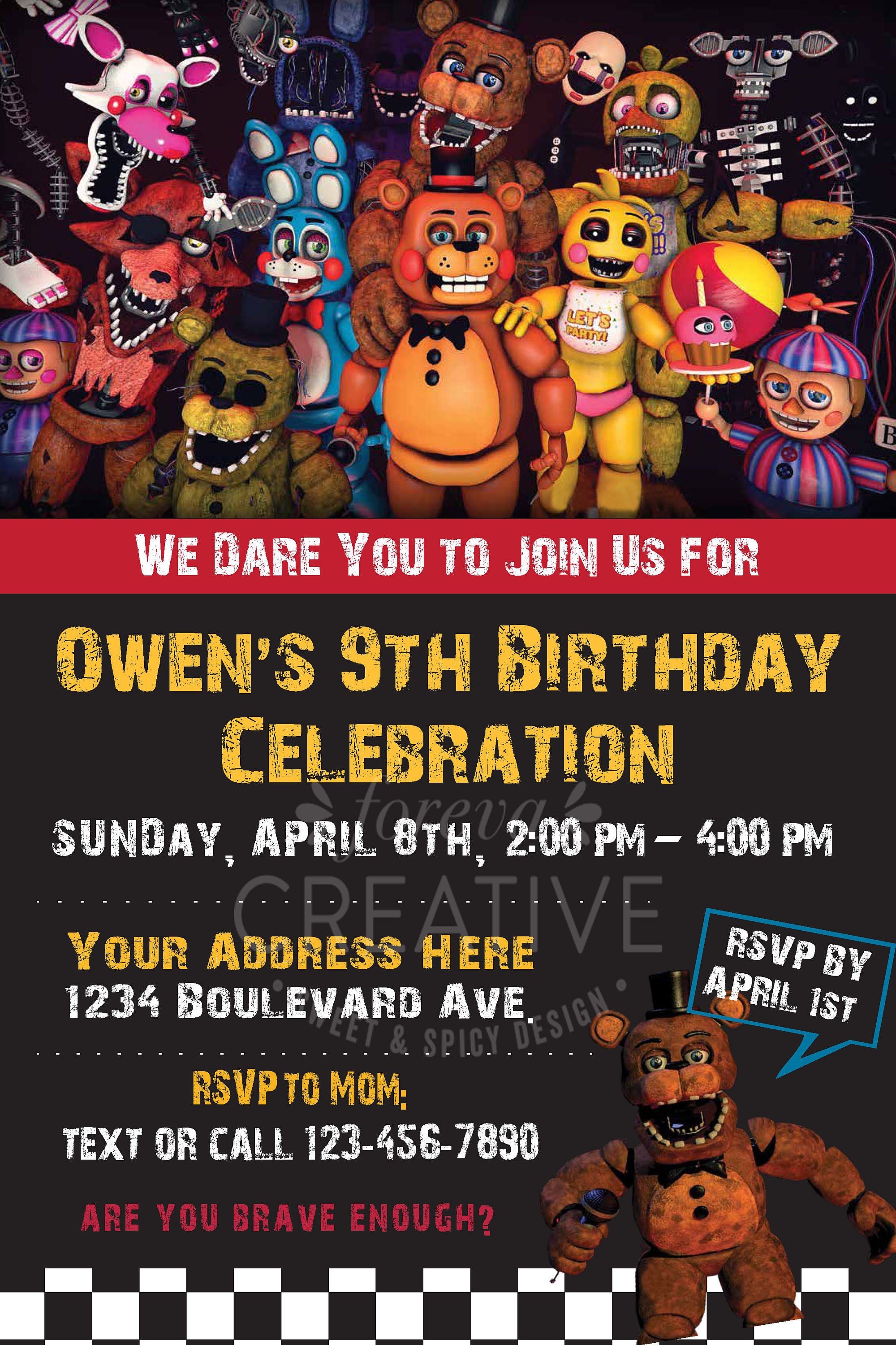 Awsome Five Nights at Freddy's Birthday Invitation, 2022 Chica for