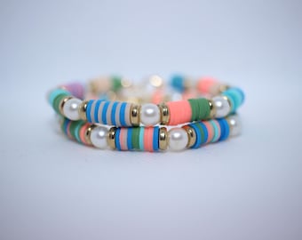 Pair of colorful, natural handmade beaded bracelets