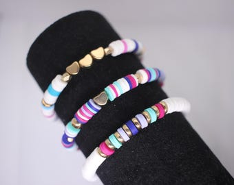 Stack of 3 colorful, natural handmade beaded bracelets