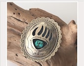 Vintage Bear Claw Sterling Silver Turquoise Belt Buckle