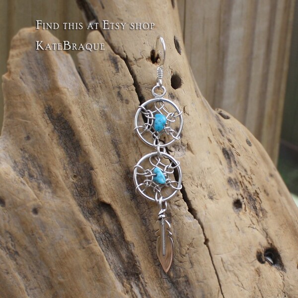 Dream Catcher Sterling Silver Turquoise Single Dangle Earring - Your Choice