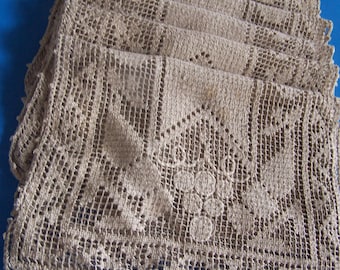 Antique lace doilies, set of 8, cotton, rectangular. Free shipping.