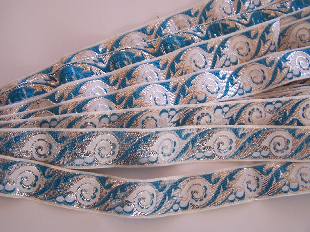 Vintage Trim, Paisley-type Design in Turquoise, Silver and White - Etsy