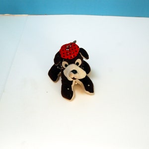 Pincushion, vintage, handcrafted, adorable puppy in felt, brown and white with  red hat. Made in Italy. FREE Shipping US ONLY.