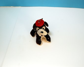 Vintage Puppy Pincushion, Handmade Felt Dog with Red Hat, Made in Italy
