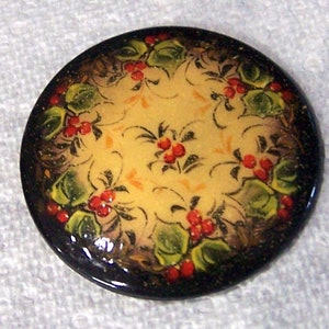 vintage costume jewelry, signed brooch, beautifully hand painted (?) and dated.  FREE Shipping.