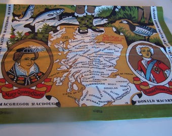 Vintage Scotland Map Kitchen Towel, Scottish Souvenir