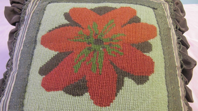 Handmade with antigue needlepoint vintage ribbon antique metallic trims UNIQUE free shipping Pillow Cover