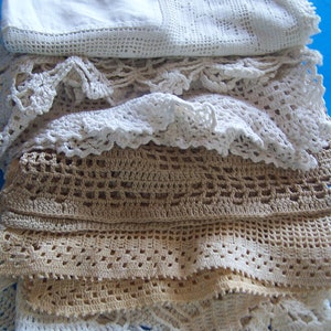 Crocheted doilies, fabulous collection of 6 white and ecru  doilies. Free shipping