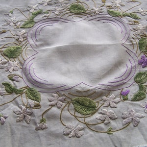 Pillow cover, vintage crewel work,  hand embroidered  lavender flowers. Free shipping.