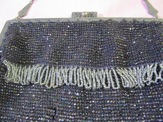 Antique beaded purse in silver and black.  Free s… - image 2