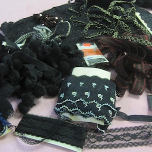 Embellishments, vintage black  laces, trims, notions, braids, etc  free shipping