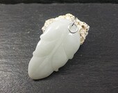 A Jadeite Jade pendant of a Leaf. Traditional Chinese carved jade with jump rings fitted and Certificate. FREE SHIPPING.