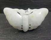 A Jadeite Jade pendant of a Butterfly. Traditional Chinese carved jade with jump rings fitted and Certificate. FREE SHIPPING.