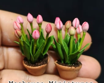 Puppenhaus Miniaturen HANDMADE Blume Ton Garten Tulpe Blume Pflanze Frühling 1 Topf zufällige Farbe