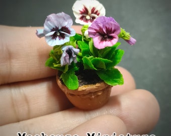 Dollhouse Miniatures HANDMADE Fairy Garden pansy flower Plant 1 Pot by Meohouse