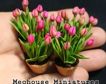 Miniatury do domków dla lalek RĘCZNIE ROBIONE Kwiatowy ogród gliniany Tulipan Kwiat Roślina Wiosna Losowy kolor 1 doniczka