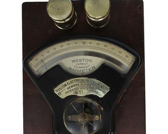 Antique Weston DC Ammeter, Brass & Wood Electrical Instrument, Scientific Collectible, Industrial Decor