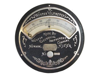Weston Voltmeter Antique Newark NJ USA Late 1800s Industrial Gauge Steampunk Decor Scientific Instrument Vintage Machine Age