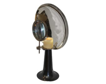Rare Antique Physician’s Parabolic Lamp Magnifying Glass and Candle Holder c.1900 – Victorian Lighting – Scientific & Doctor Office Decor