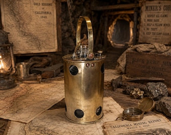 Antique Nitroglycerin Carrier – Brass Explosives Transport Case – Old West Mining  Equipment – Original Glass Bottle – Excellent Display