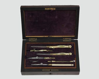 Vintage Drafting Instruments - Brass is in Great Condition - Comes in a Wood Box With Key - Comes Wity Extras! - You Will Love This Set!!!