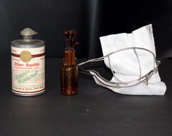 Vintage Anesthesia Set - Comes With Mask, Ether Anesthesia Can and Anesthesia Droper Glass Vile - Excellent Gift Idea - Must See!!!