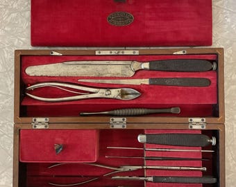 Antique Tiemann Surgical Set w/ Rosewood Case – Civil War Era Medical Instruments – Vintage Doctor Kit – 1800s Surgical Tools Display