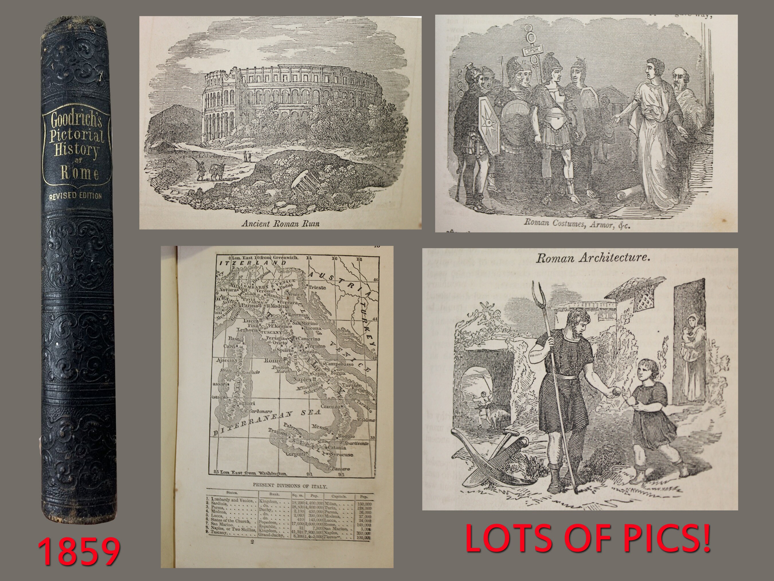 A Pictorial History of Ancient Rome - 1859- Illustrated - Lots of Pictures! - History Book - Roman History - Cesar!!!
