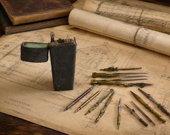 Antique Georgian Shagreen Etui, Drafting Tool Kit, Architect or Cartography Box