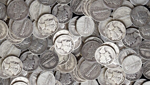 1940/'s dates 90/% Silver Mercury Dimes Mercury Dimes Lot of 10