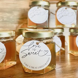 Mini Honey Jar Wedding Favors - Bridal Shower Favors for Guests - Love is Sweet Personalized Wedding Favors