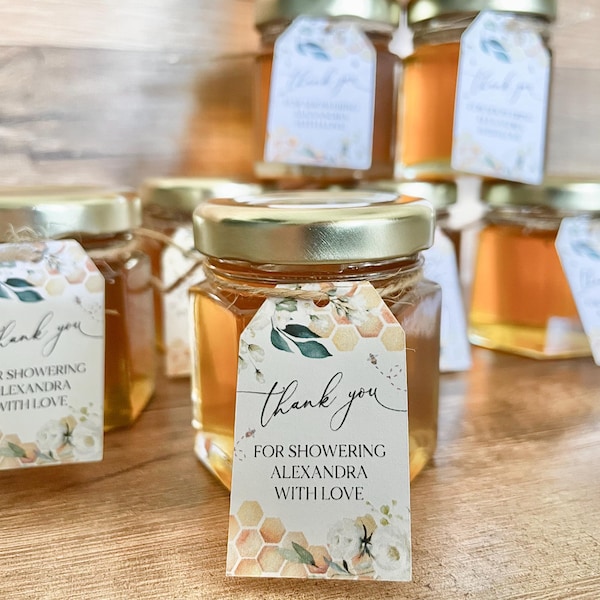 Mini Honey Jar Wedding Favors: Personalized Bridal Shower Gift