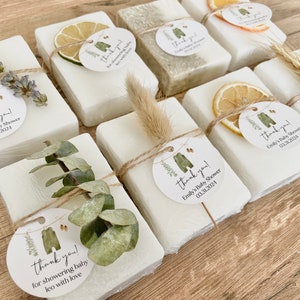 Gender Neutral Baby Shower Favors for Guests - Handmade Soap Bars with Essential Oils & Personalized Tags