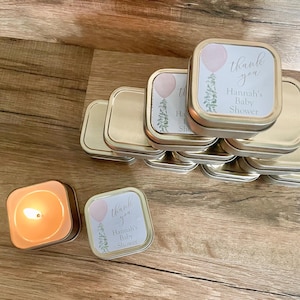 Personalized Gold Tin Candle Baby Shower Favors: Floral Scented Soy ...