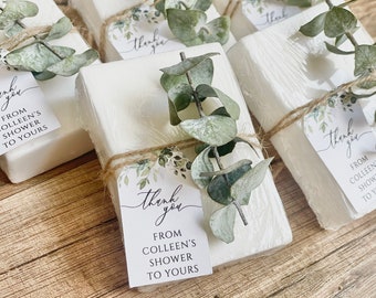 Elegant Wedding & Bridal Shower Favors – Handmade Soap Bars with Greenery Eucalyptus Tag – Personalized Set of 8 – Essential Oil Soap