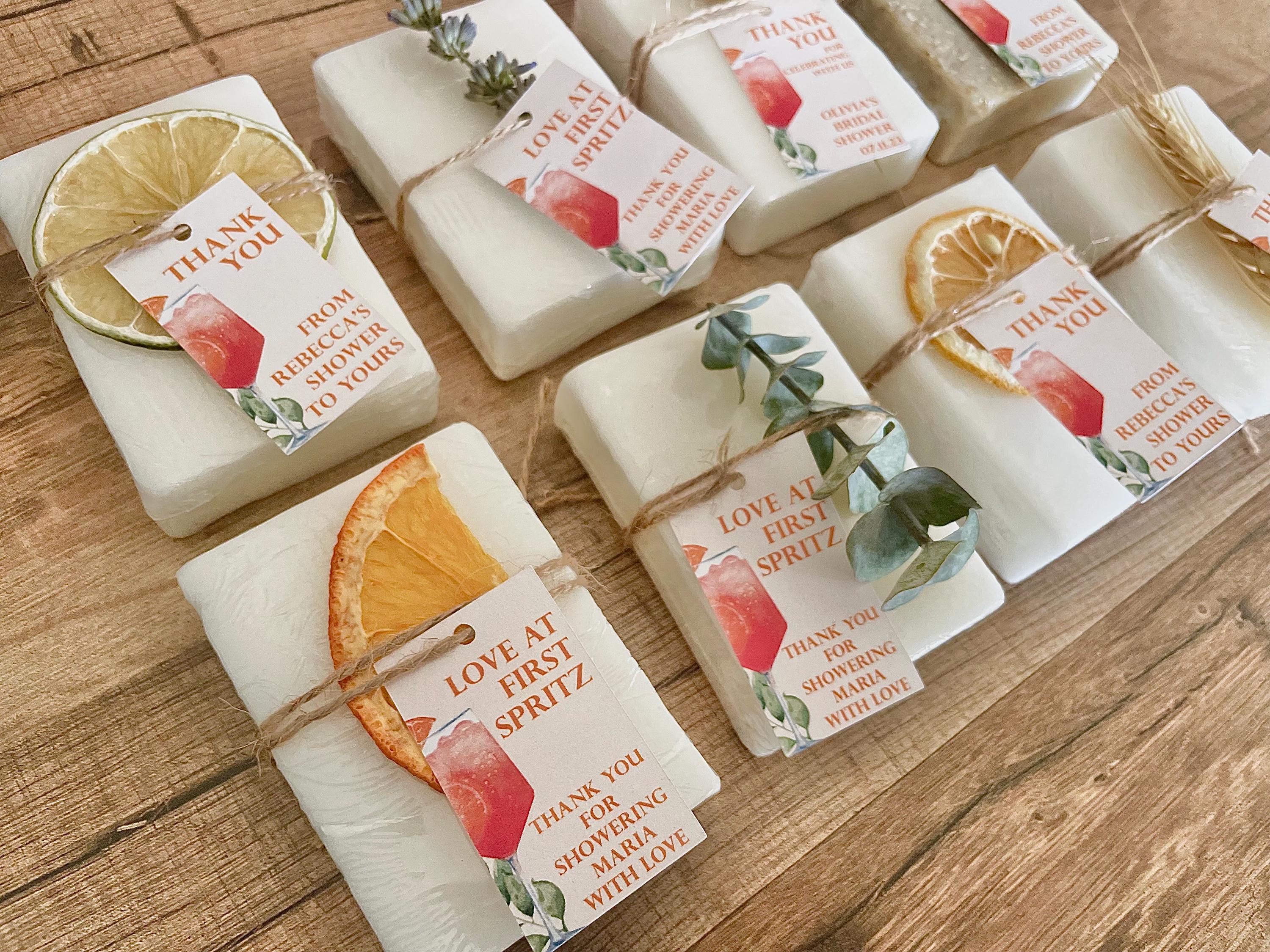 Love at First Spritz Bridal Shower Favors – Handmade Soap Bars with Essential Oils – Personalized Set of 8 – Elegant Guest Gifts