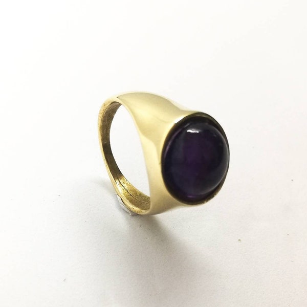 Anello Sigillo Tondo  ottone con onice anello donna anello donna con pietra nera anello uomo con pietra nera sigillo uomo chevalier mignolo