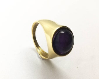 Anello Sigillo Tondo ottone con onice anello donna anello donna con pietra nera anello uomo con pietra nera sigillo uomo chevalier mignolo