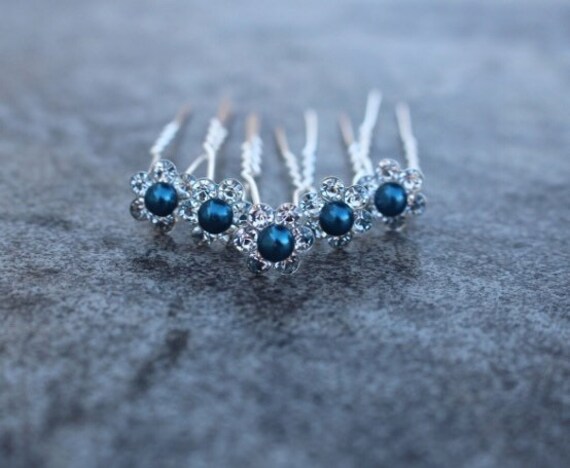 Blue Hair Pins Updo Hair Pins Blue Bridesmaid Hair Pins Etsy