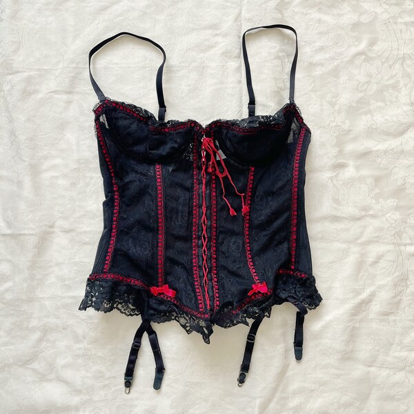 Vintage black and red bustier lingerie made in Canada 36B