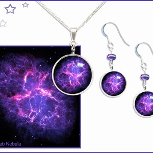 Krabnevel Hanger en Oorbellen Cadeau Set & GRATIS Fotokaart met sterling zilveren ketting en oordraden
