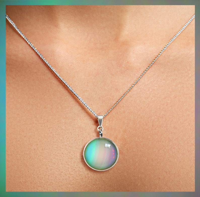 Silver Opalescent Uranus Pendant With FREE photo card. Space Art Jewellery image 4