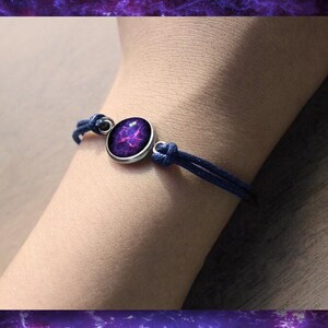 Nebula en Galaxy waxkoordarmbanden met verlengketting en GRATIS beschrijvende fotokaart. Space Art-sieraden
