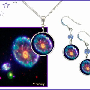 Cartwheel Nebula Gift Set met gratis fotokaart Sterling Silver Ear Draden en Ketting