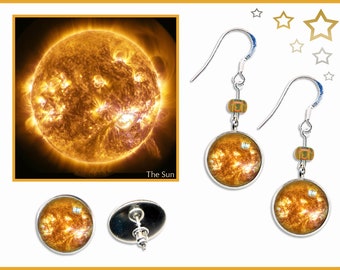 Sun Earrings with FREE Photo Card. Dangle, Studs AND Clips