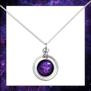 Purple Crab Nebula Hoop Pendant on Sterling Silver Chain with FREE photo card. Space Art Jewellery.